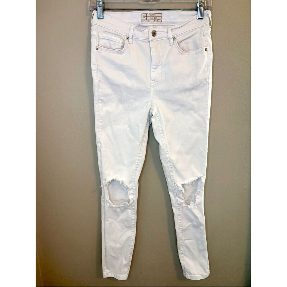 Free People White Distressed Skinny Jeans W27 High Rise Stretch